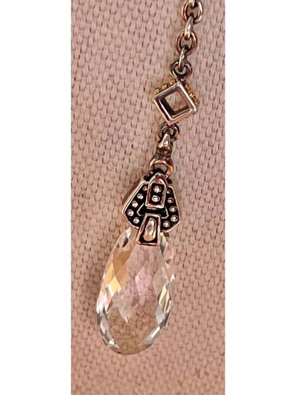 Lagos 750 & Sterling Silver Lariat Necklace With Clear Briolette Stones & Checke
